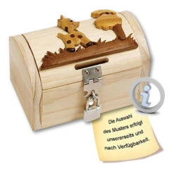 Bartl 7623 Holz-Spardose "Schatztruhe Mit Tiermotiv" Mit Schloß