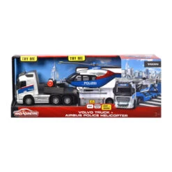 Majorette 213716000 Volvo FH-16 Tieflader Mit Airbus Helikopter "Polizei" Silber/blau Licht+Sound Ma -Spielwarenladen 213716000 3 Volvo FH 16 Tieflader mit Airbus Helicopter Polizei