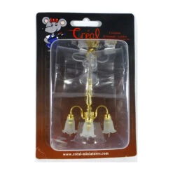 Creal 2476 Hängelampe Gold 4-armig Mit Weißem Tulpenschirm 12V 1:12 Für Puppenhaus