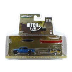 Greenlight 32240-C Jeep Gladiator Texas Trail Blau Metallic 2021 + Canoe Trailer - Hitch & Tow 24 Ma